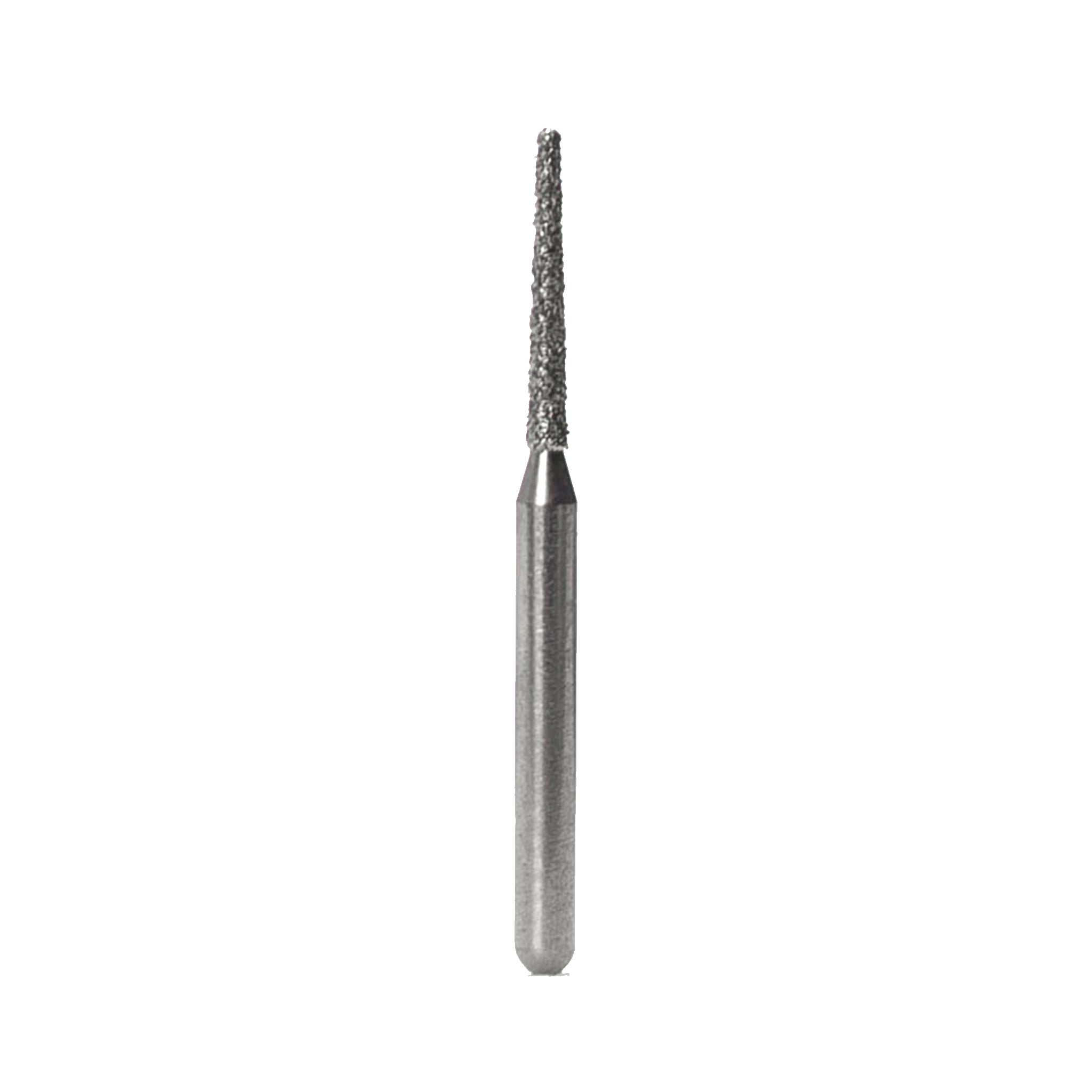 A round-end tapered diamond-coated bur for crown preparation, offering excellent adaptability and smooth contouring.