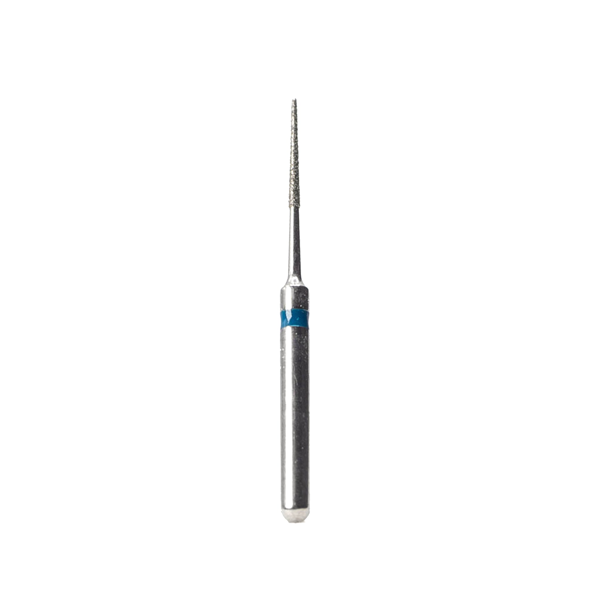 E11S/PF Diamond Needle Bur featuring a blue marking, designed for precise interproximal reduction with a 0.65mm diameter tip and fine grit. Ideal for orthodontic and restorative dental procedures.