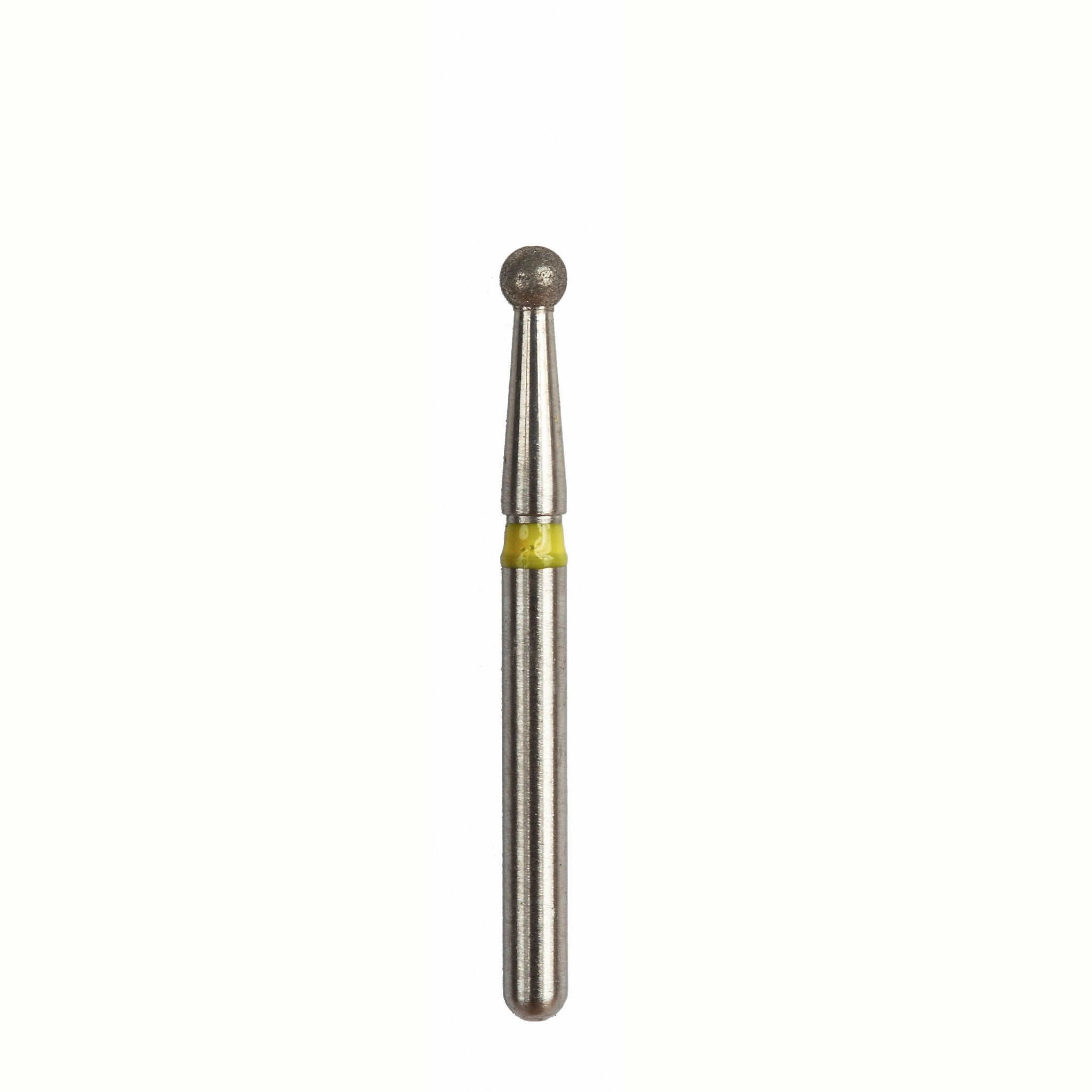A fine diamond-coated bur with a spherical head for finishing small and rounded areas in composite restorations. Marked with a yellow band.
