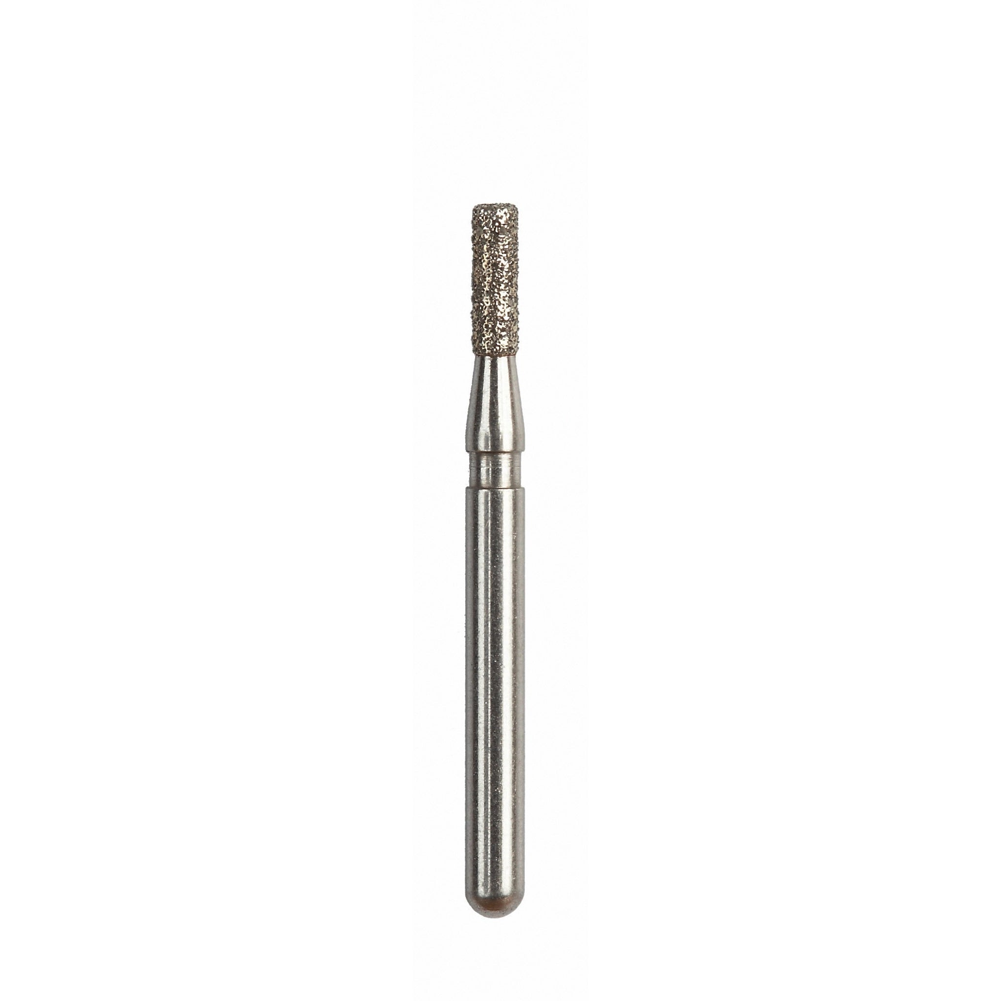 A diamond-coated 835014 Flat End Cylinder Cavity Prep Bur with a medium grit, used for precision dental cavity preparation.
