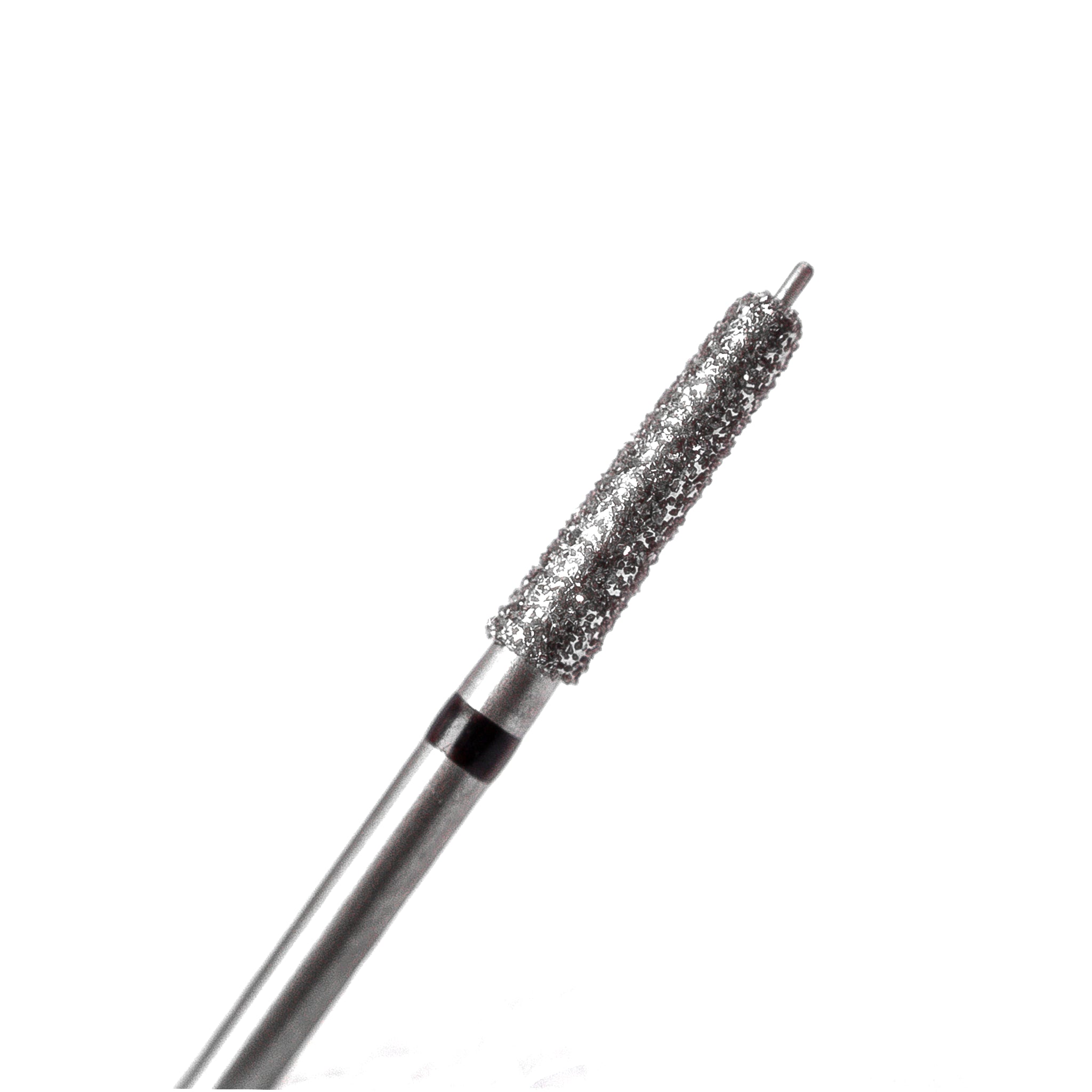 Close-up of specialized dental bur featuring a tapered design with a guide pin at the tip, ensuring accurate depth control during crown preparations.