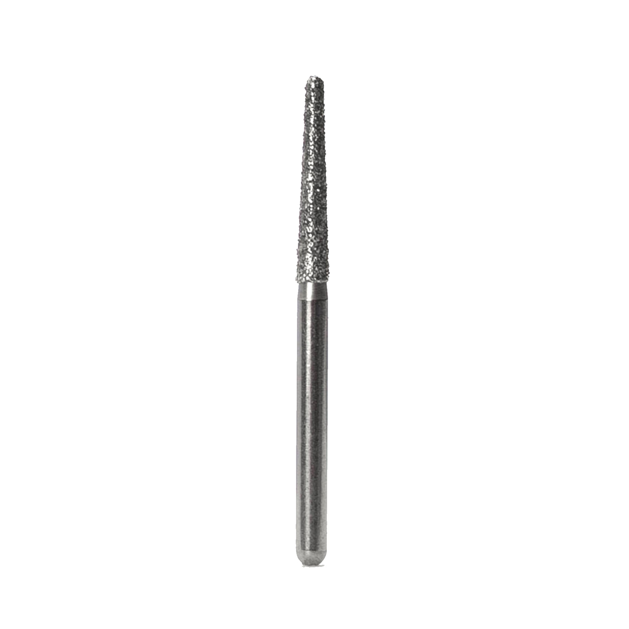 Crown prep bur with a round-end taper shape, medium diamond grit, used for detailed shaping and finishing of crown preparations.