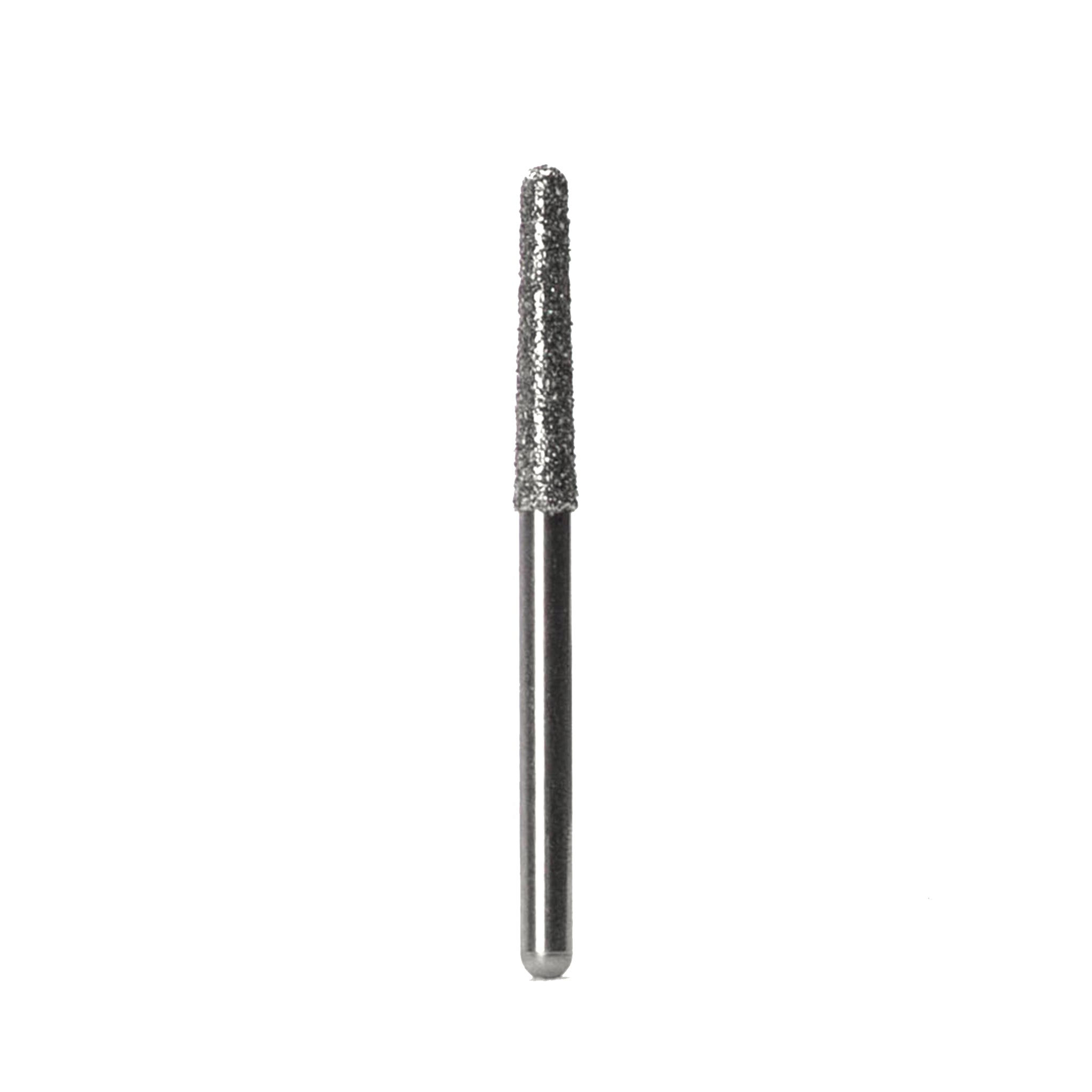 A round-end tapered diamond-coated bur for crown preparation, offering excellent adaptability and smooth contouring.
