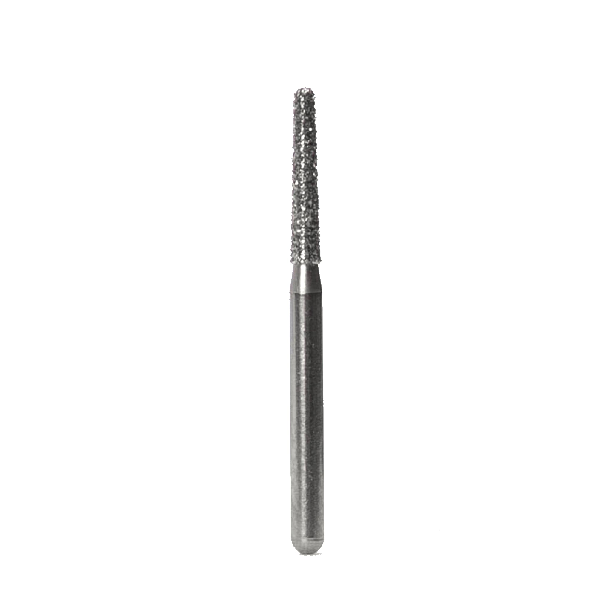 A round-end tapered diamond-coated bur for crown preparation, offering excellent adaptability and smooth contouring.