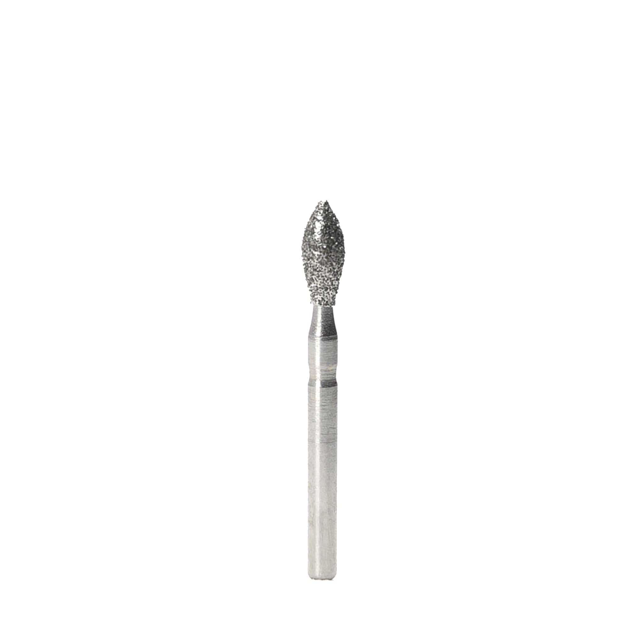 A diamond-coated dental bur with a football-shaped tip, used for precise crown preparation and contouring in dentistry.