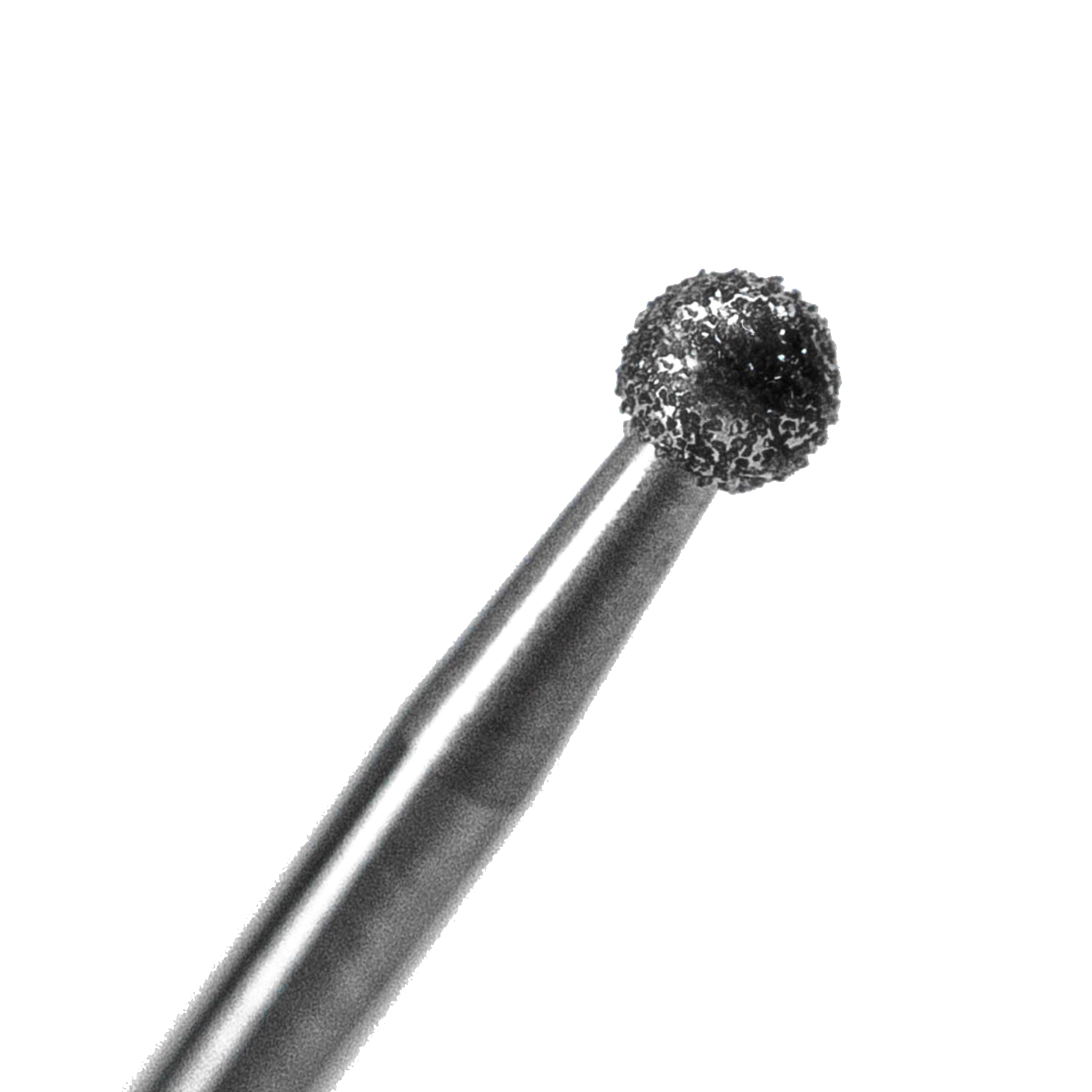 Close-up image of a Diamond-Coated Cavity Prep Bur with a Round shape, size 021, featuring medium grit for precise cutting and shaping in dental procedures. Product Reference: 801021. Pack of 6.