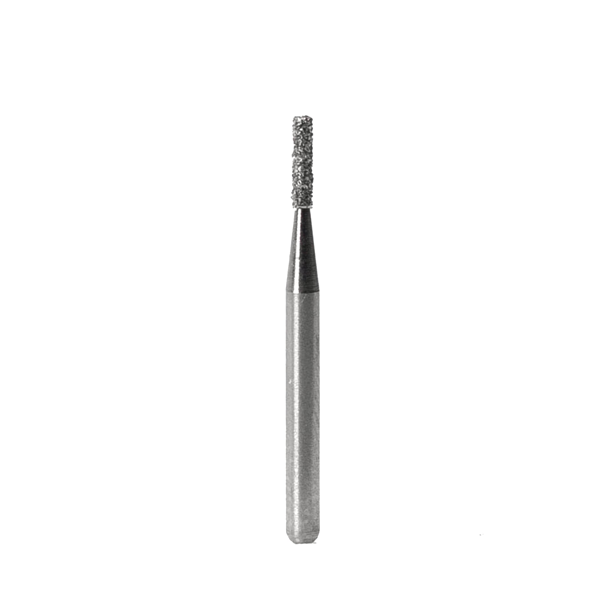 A medium-grit, flat-end cylinder cavity prep bur with a diamond-coated surface, designed for precision in dental procedures. The bur has a metallic shaft with a textured cutting tip, ideal for cavity preparation, shaping, and finishing in restorative dentistry. The background is plain white, emphasizing the bur's detailed structure.