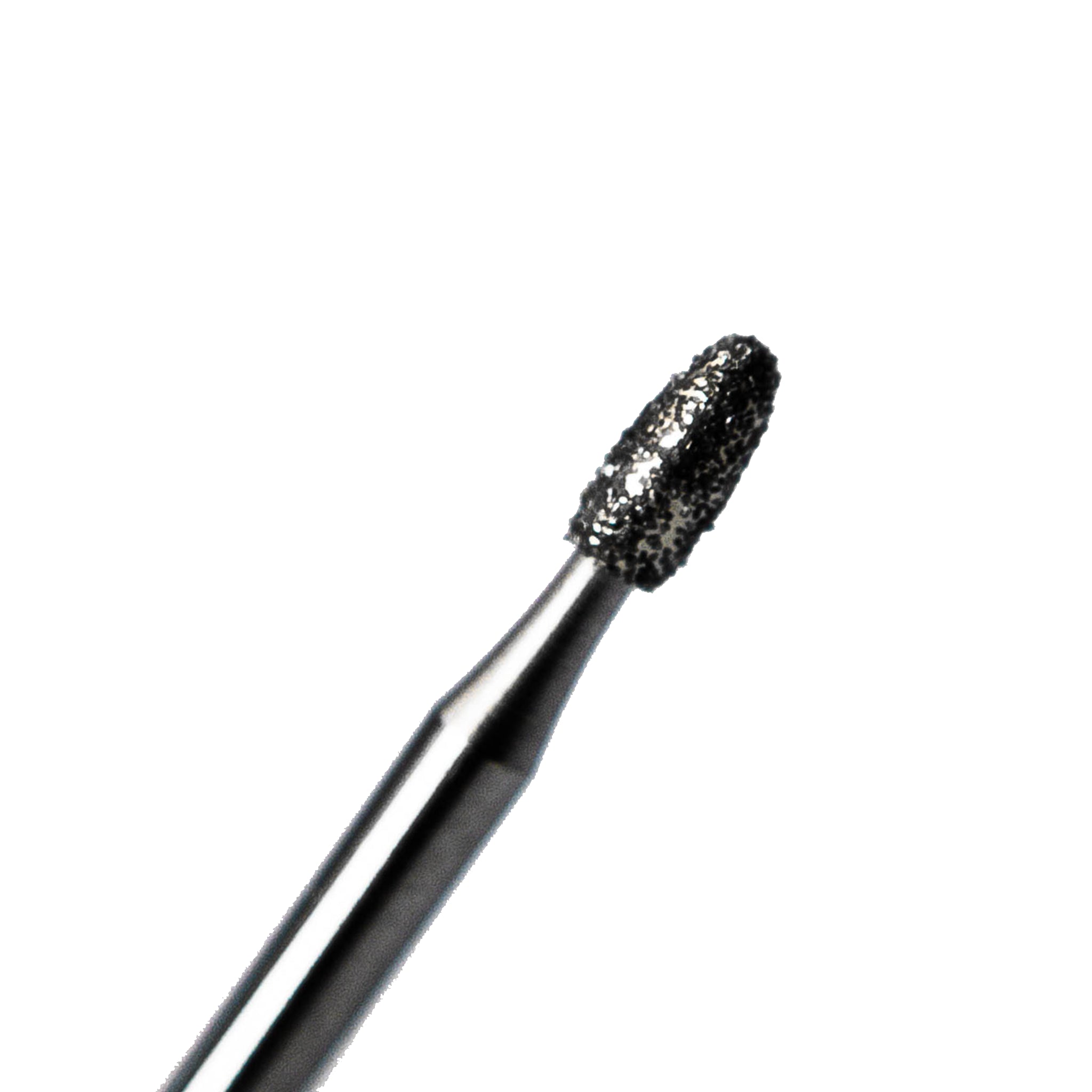 A close-up of a crown prep bur with a football shape, featuring medium diamond grit, designed for efficient removal of tooth structure and precise shaping of dental restorations.