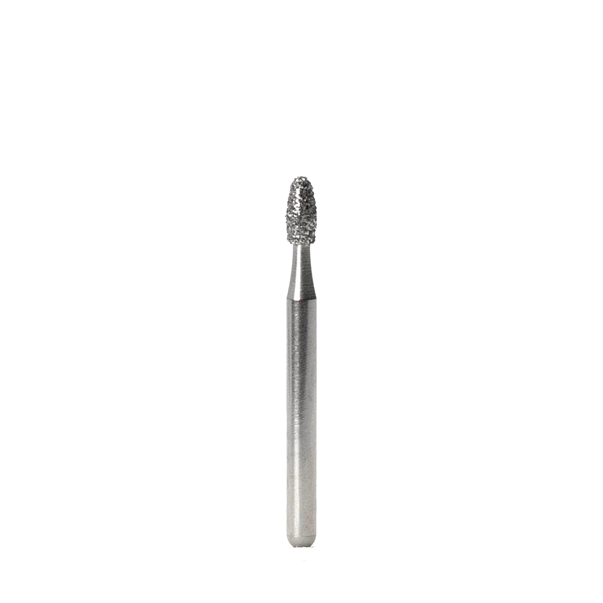 Crown prep bur with a football shape, featuring medium diamond grit, designed for efficient removal of tooth structure and precise shaping of dental restorations.