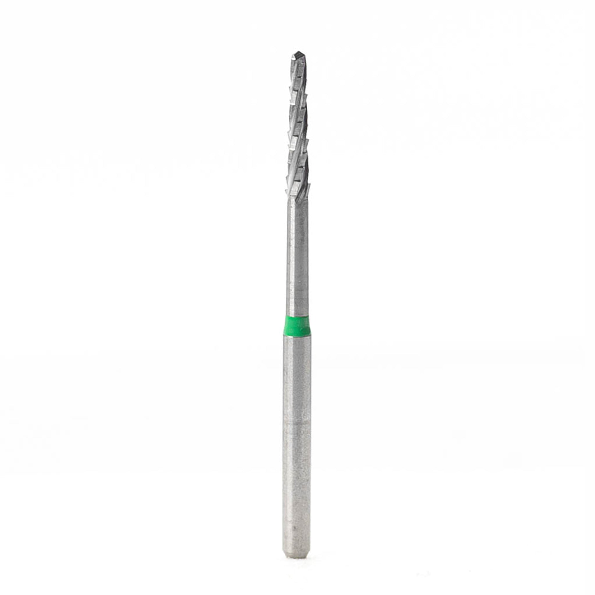 A slim bone saw with a green marking band, featuring sharp, precise blades designed for fast cutting of bone tissue during surgical procedures.