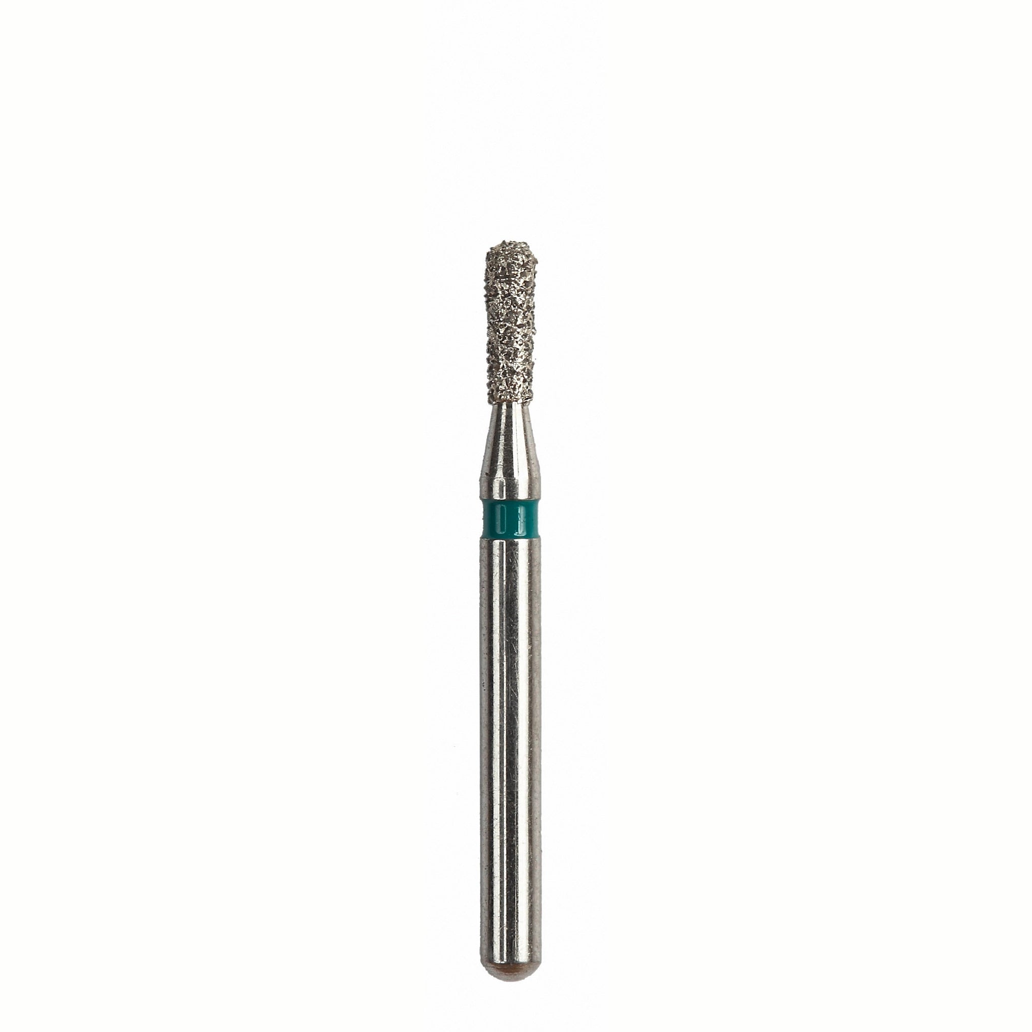 A coarse-grit, pear-shaped cavity prep bur with a diamond-coated tip, designed for rapid material removal in dental procedures. The metallic shaft has a green ring for easy grit identification. Ideal for cavity preparation and restorative dentistry. The background is white, highlighting the bur's details and precise design.