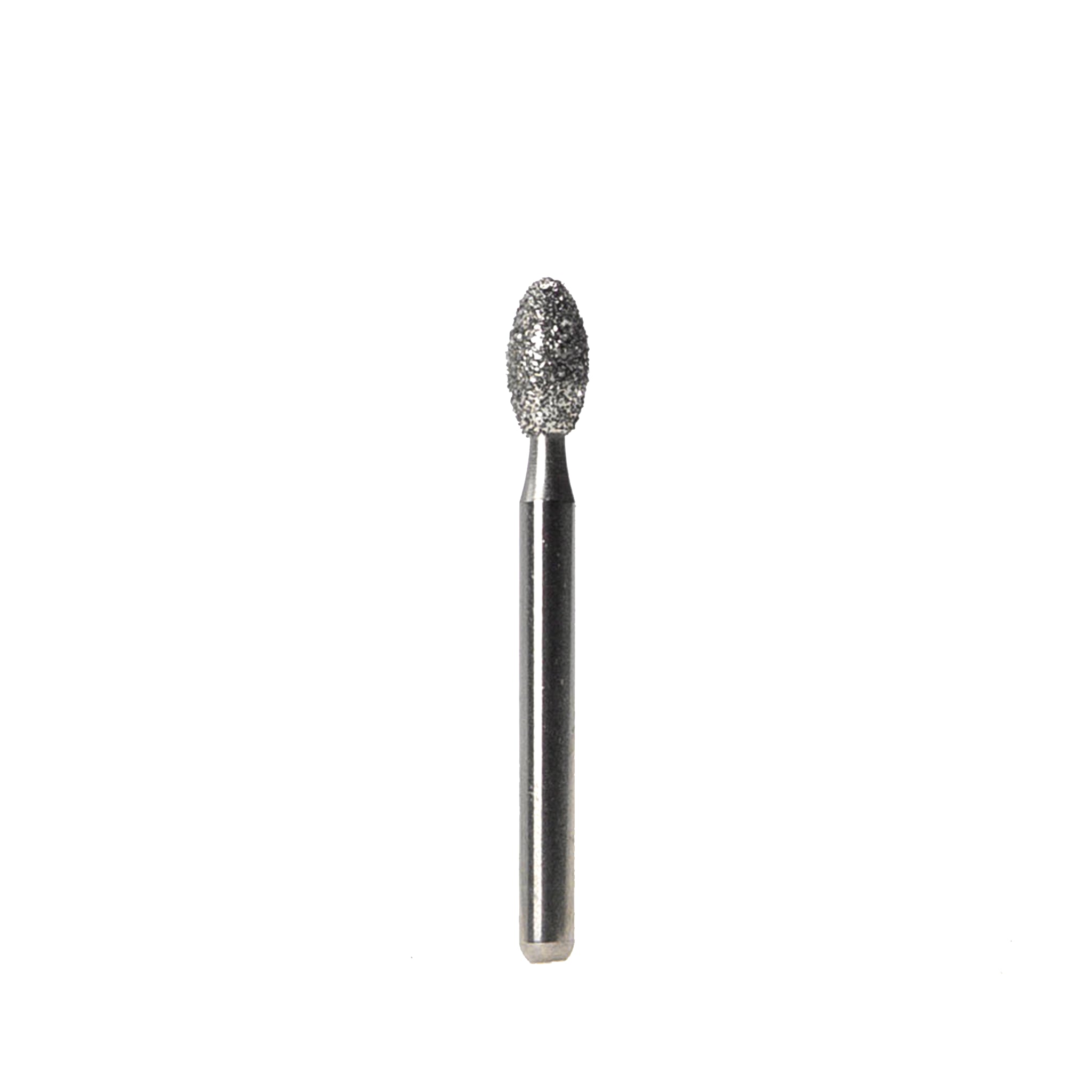 Crown prep bur with a football shape, featuring medium diamond grit, designed for efficient removal of tooth structure and precise shaping of dental restorations.