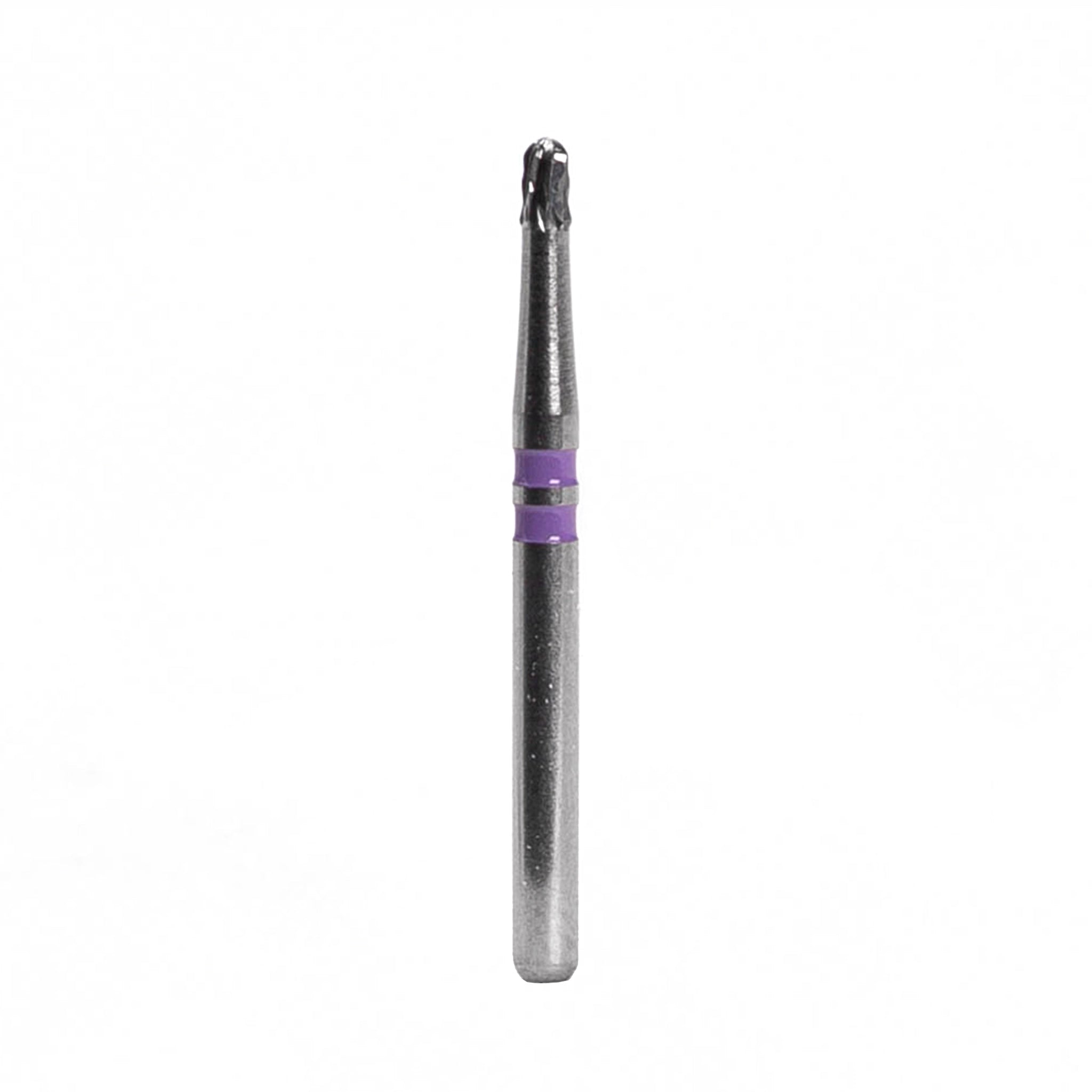 Endodontic bur with a precision-engineered cutting tip, designed for initial access and efficient removal of ceramic and metal crowns. The bur features a sleek, metallic finish with a purple ring for easy identification, showcasing sharp and durable cutting edges for precision and control during dental procedures.