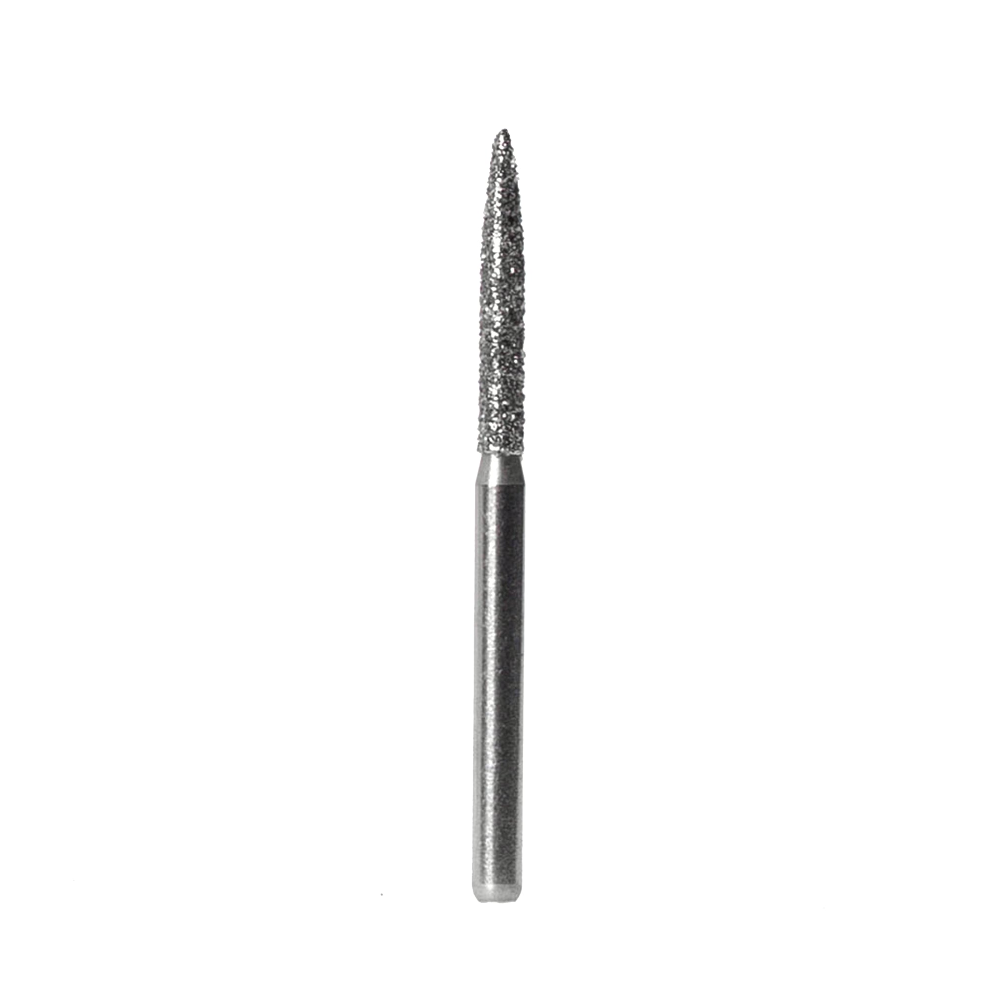 Crown prep bur with a flame shape and medium diamond grit, designed for precise sculpting and detailed finishing of crown preparations.