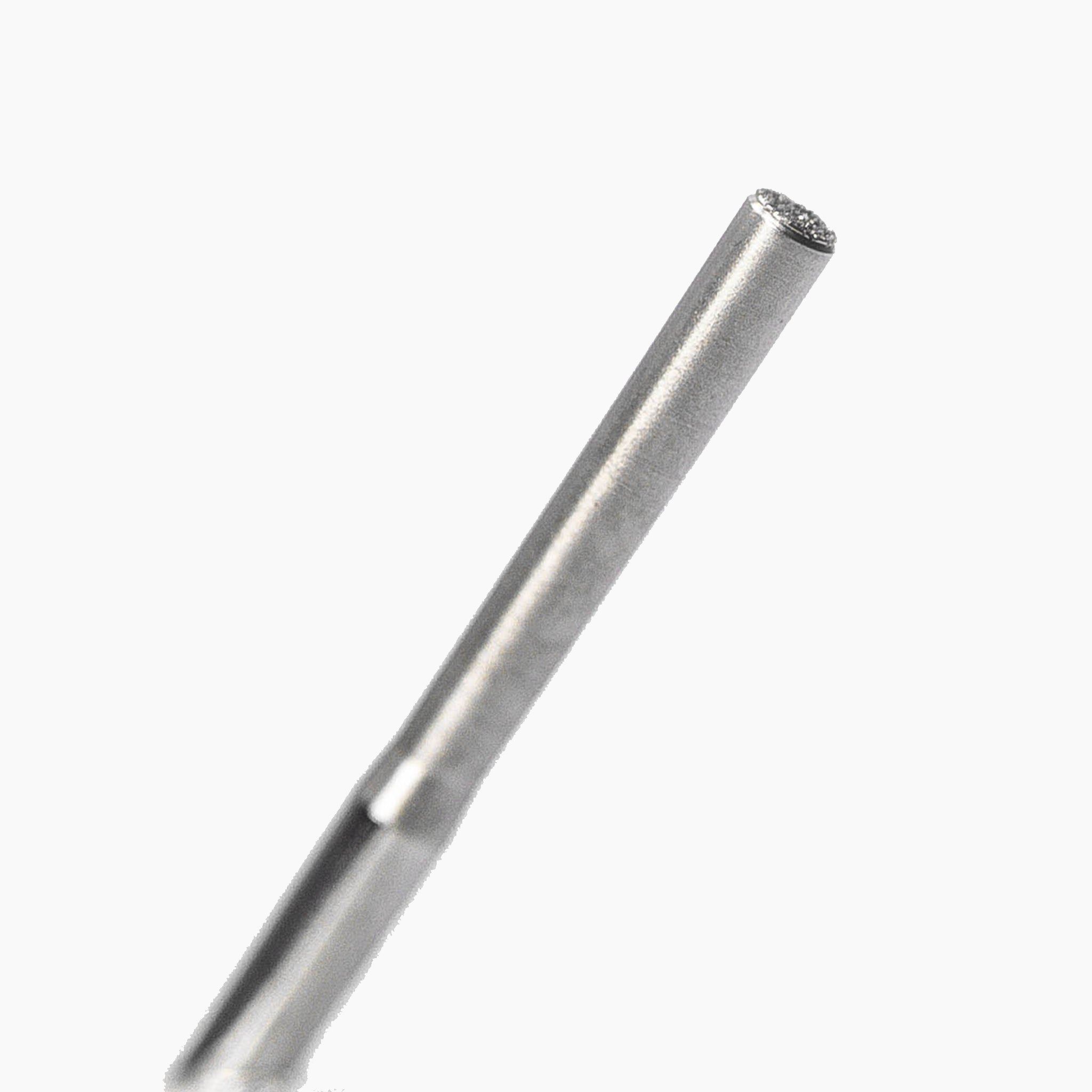 A close-up of a crown prep bur with an end-cutting shape, showcasing medium diamond grit, optimized for cutting flat-ended preparations with sharp precision.