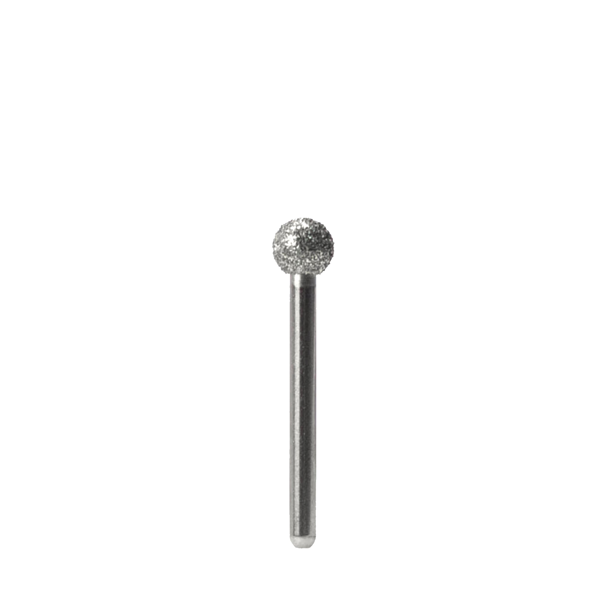 A dental bur featuring a spherical, diamond-coated tip, ideal for crown preparation and contouring procedures.