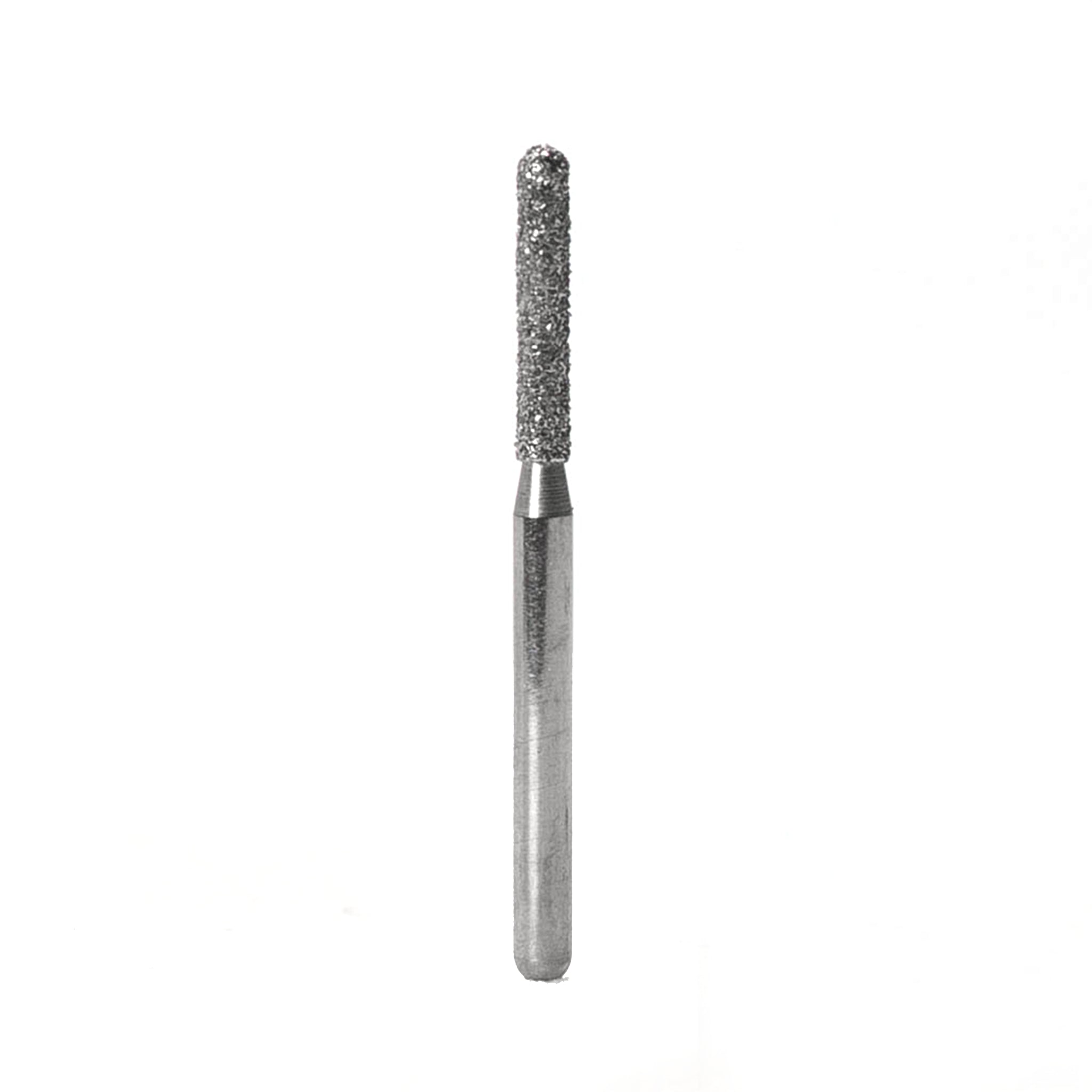 A straight cylinder-shaped dental bur with medium-grit diamond coating, primarily used for crown preparations and flat surface adjustments.