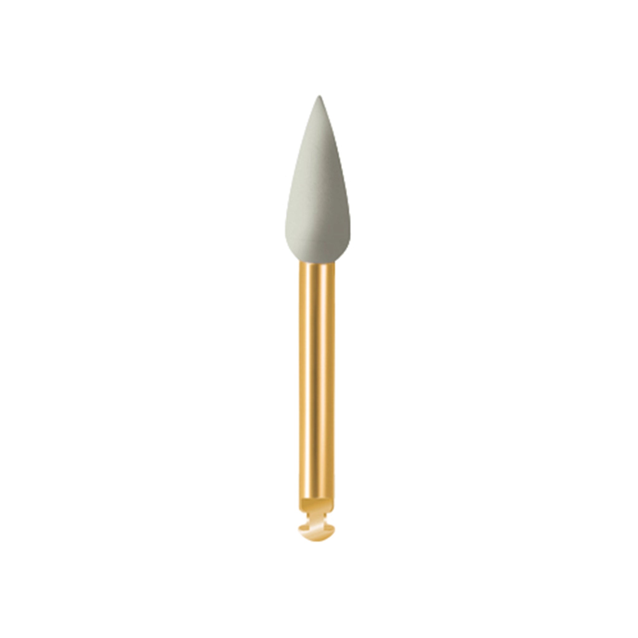 EVE DIACOMP® PLUS short-shank pointed polisher with a gray fine-grit abrasive tip and a gold rotary attachment, ideal for high-precision polishing of composite surfaces.
