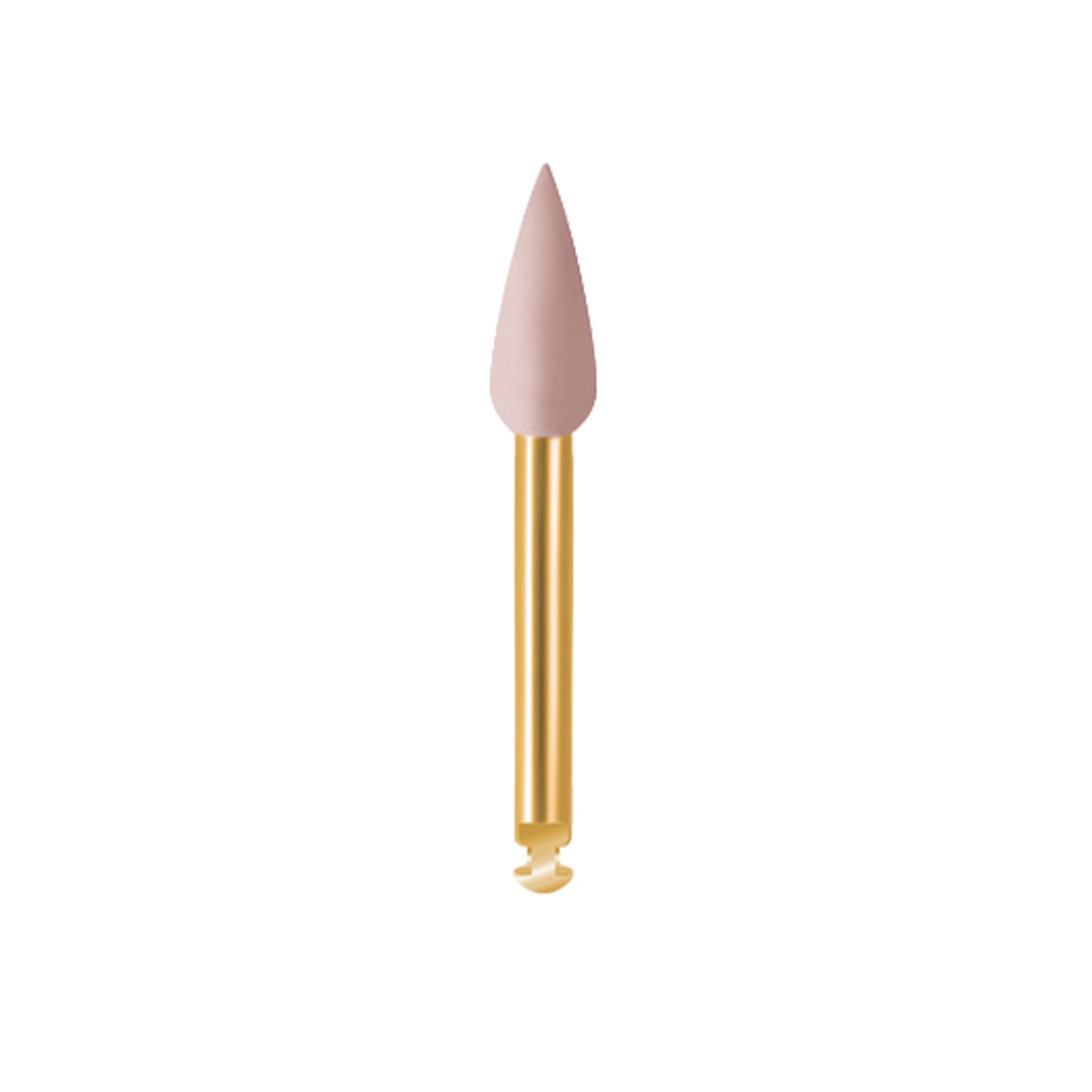 EVE DIACOMP® PLUS short-shank pointed polisher with a pink medium-grit abrasive tip and a gold rotary attachment, ideal for high-precision polishing of composite surfaces.
