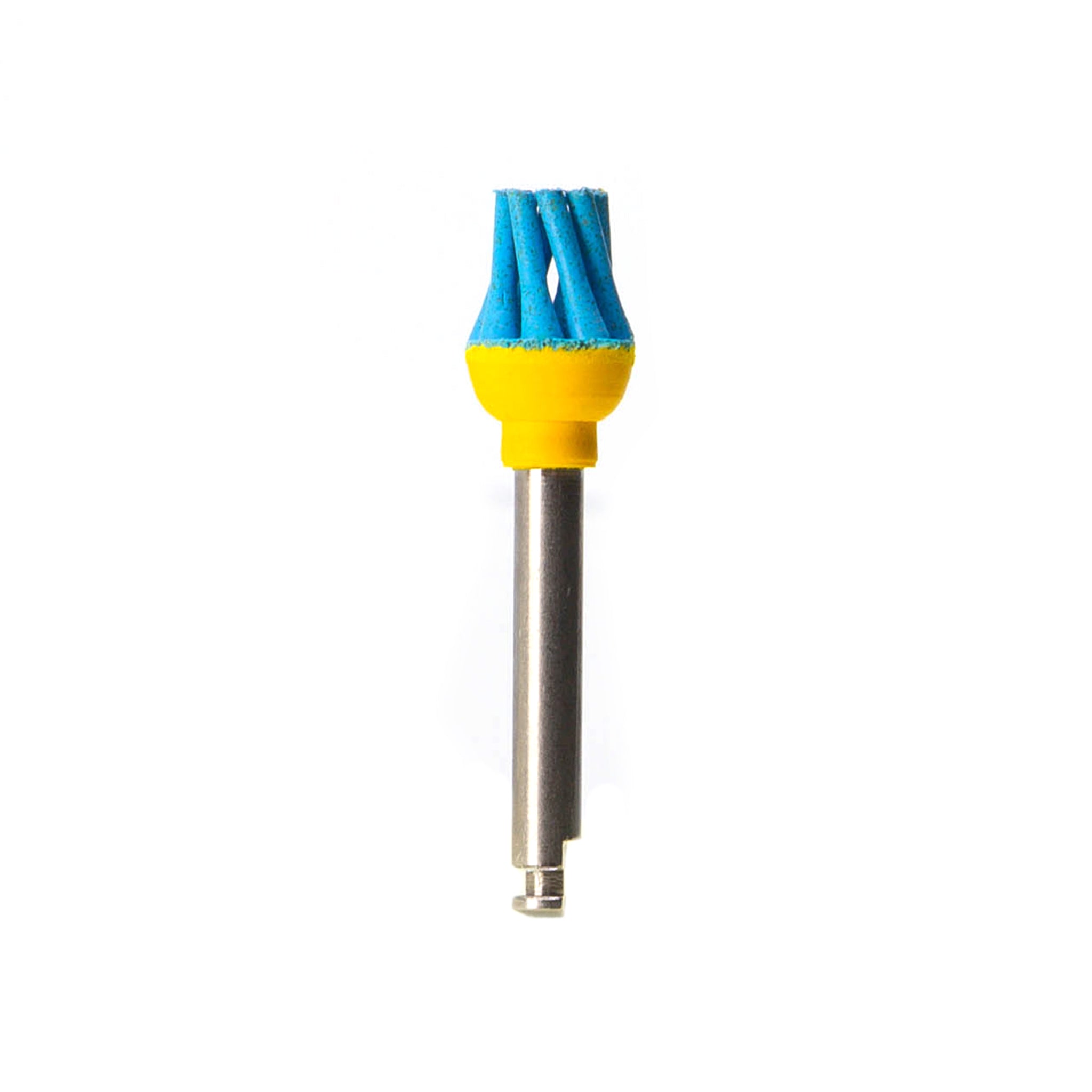 EVE DIAPOL® RA coarse-grit TWIST-shaped smoothing polisher with a blue abrasive section and yellow base, ideal for contouring ceramic restorations.