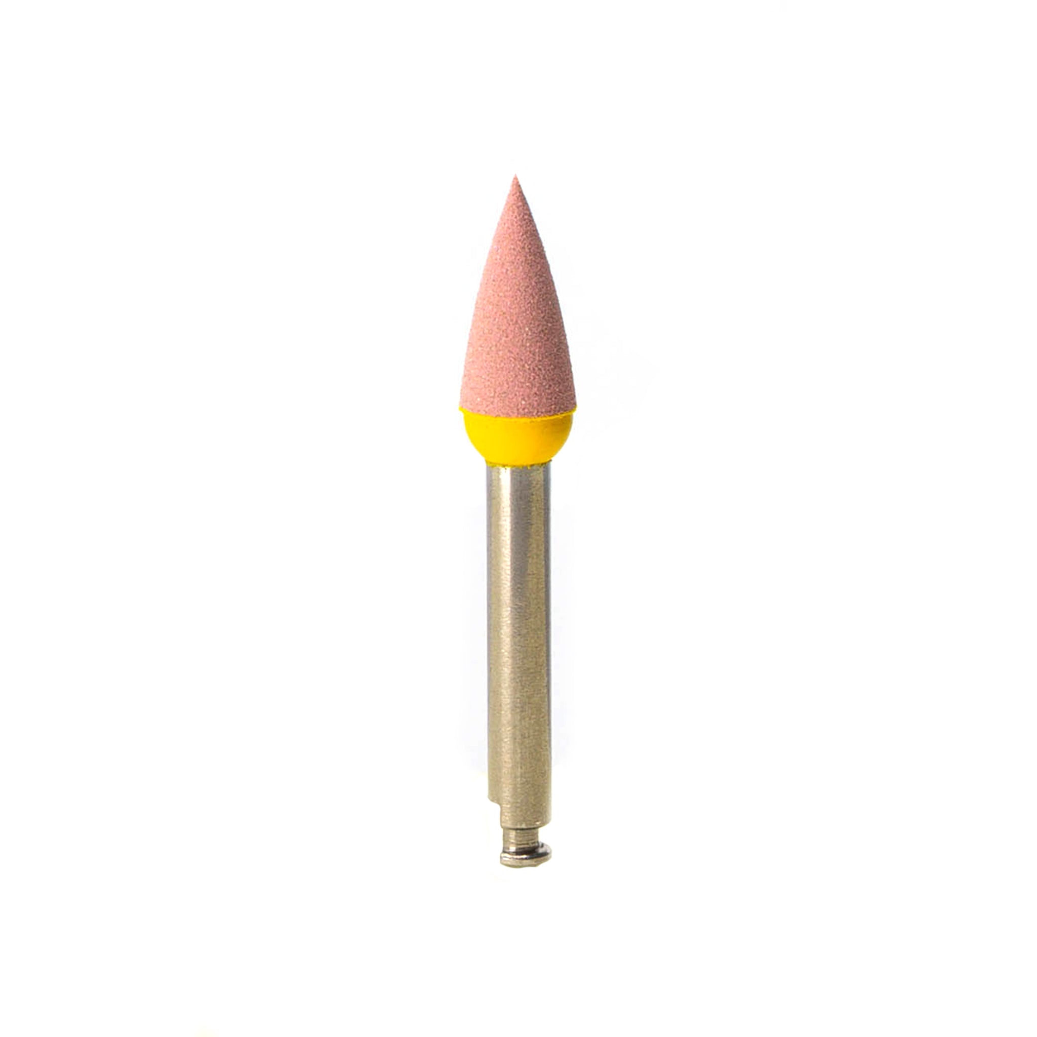 EVE DIAPOL® RA pre-polisher with a pointed pink abrasive section and a yellow band for improved grip, suitable for medium-grit pre-polishing of ceramics.