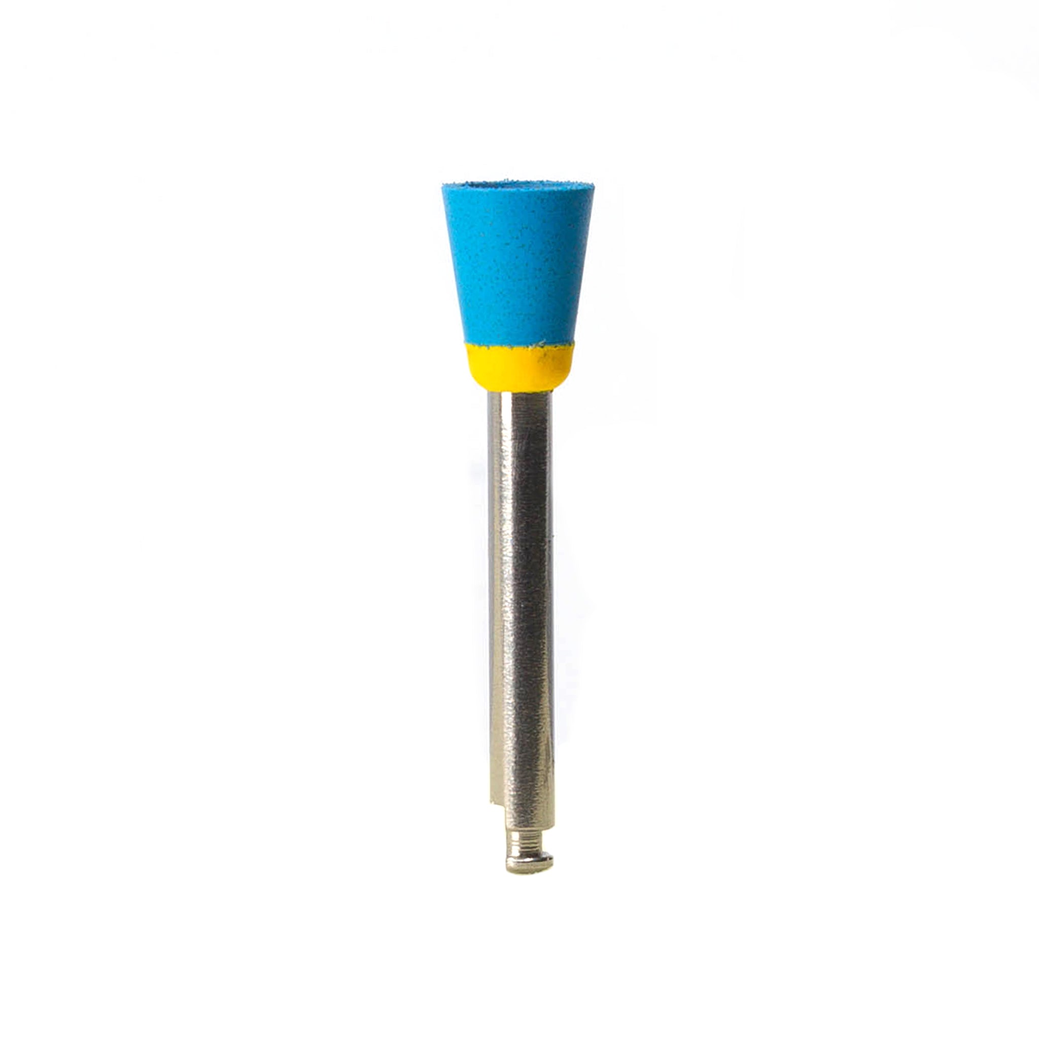 EVE DIAPOL® RA conical coarse-grit smoothing polisher with a blue abrasive section and yellow base, designed for initial smoothing of ceramic surfaces.