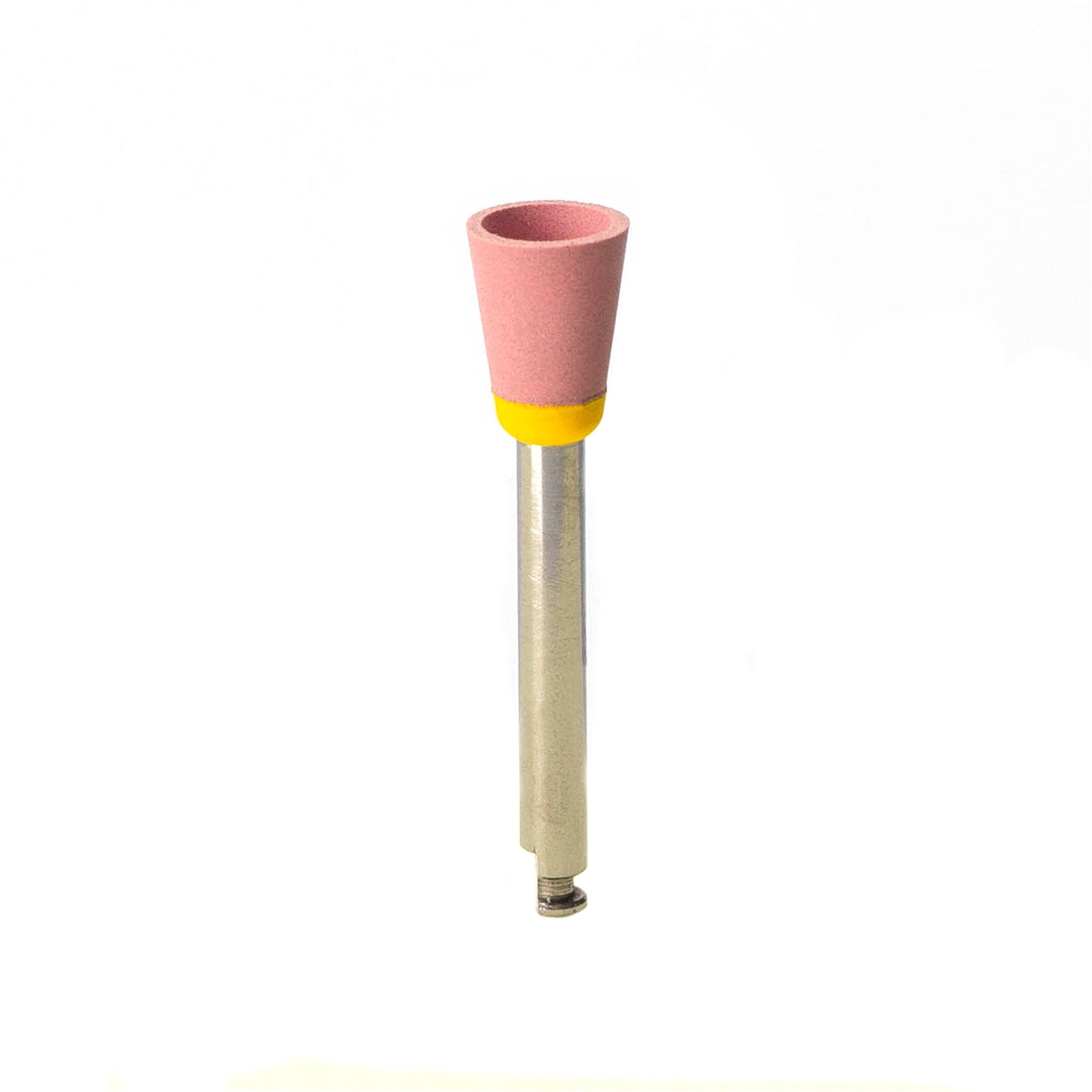 EVE DIAPOL® RA conical pre-polisher with a pink abrasive surface and a yellow base, designed for smoothing and preparing ceramic restorations for final polishing