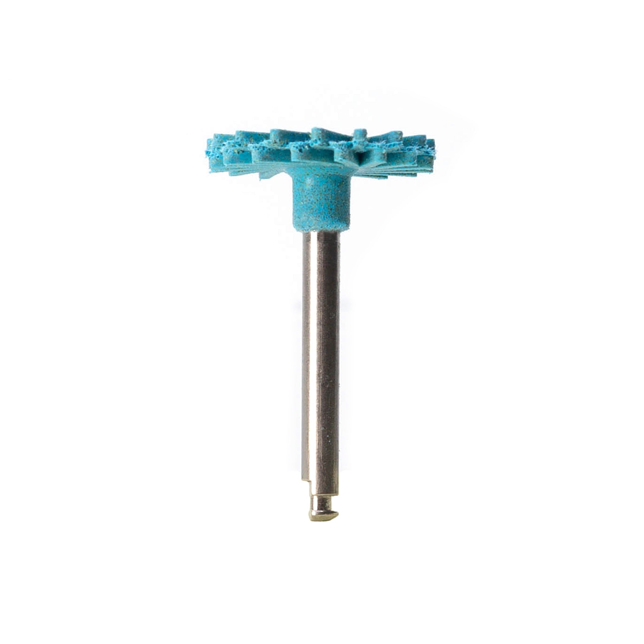 EVE DIAPOL® RA smoothing polisher with a flower-shaped blue abrasive surface and yellow center, designed for coarse-grit smoothing of ceramic and zirconia restorations.