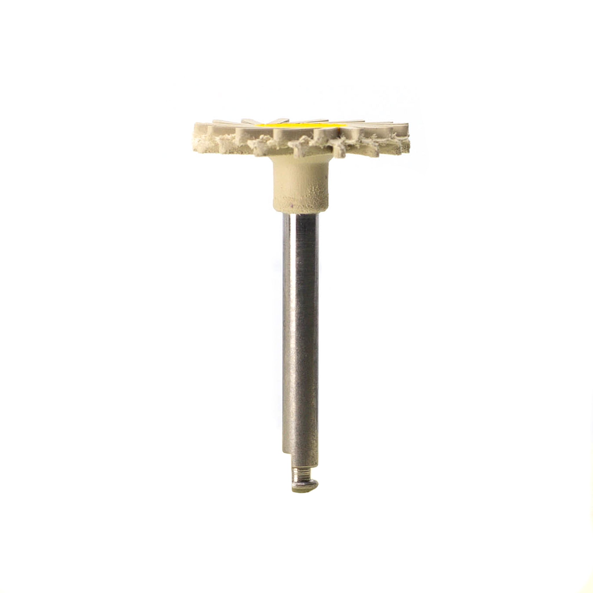 EVE DIAPOL® RA polisher in a flower-shaped configuration, gray abrasive material with a yellow center, ideal for polishing ceramic and zirconia surfaces