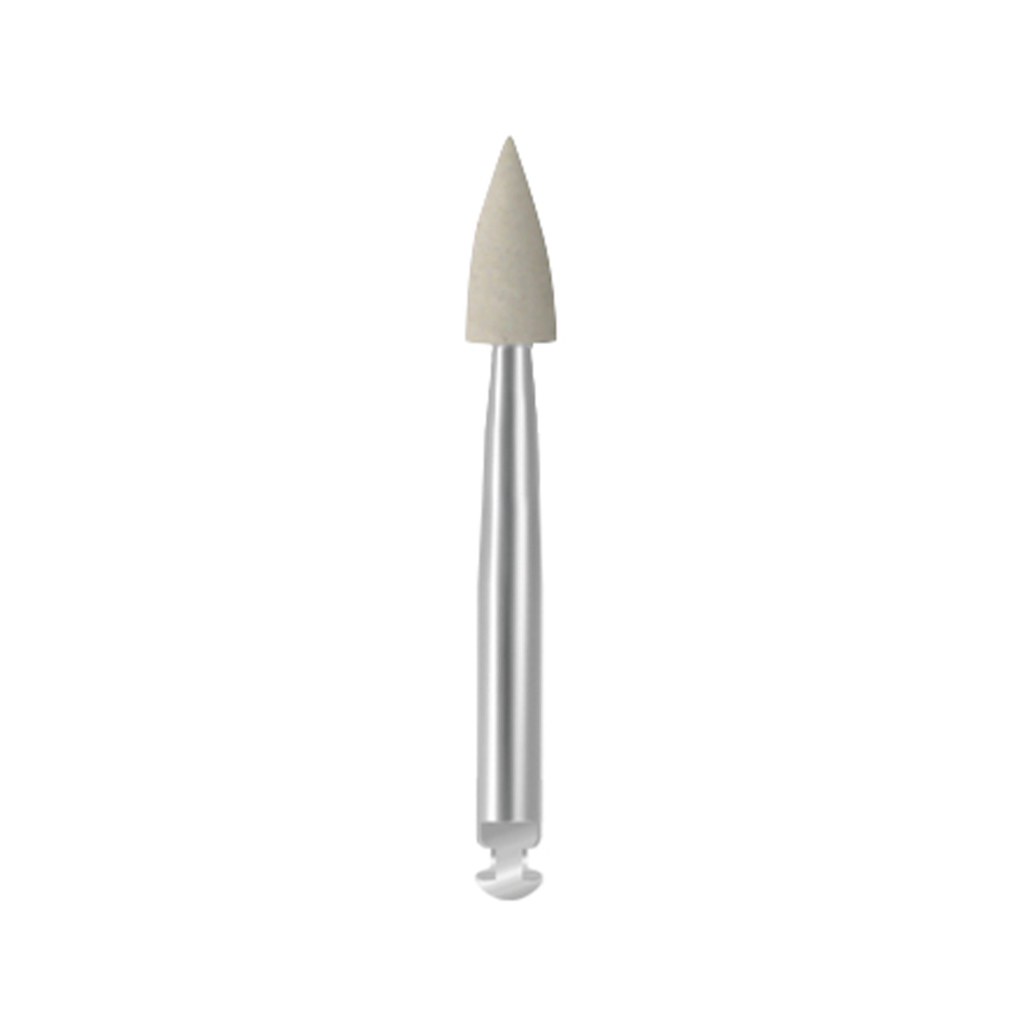 EVE DIAPOL® RA lense-shaped polisher, gray abrasive finish with a silver rotary shank, designed for precision high-shine polishing of ceramics