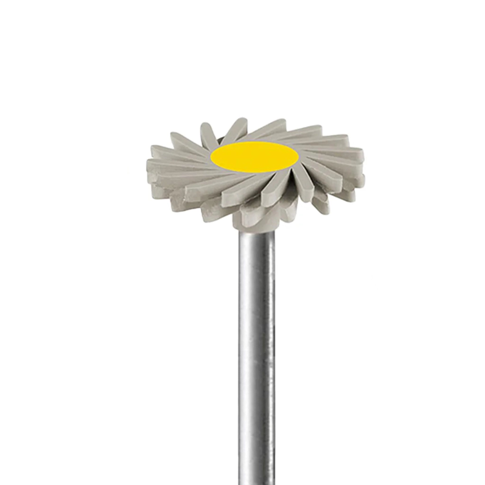 EVE DIAPOL® RA polisher in a flower-shaped configuration, gray abrasive material with a yellow center, ideal for polishing ceramic and zirconia surfaces
