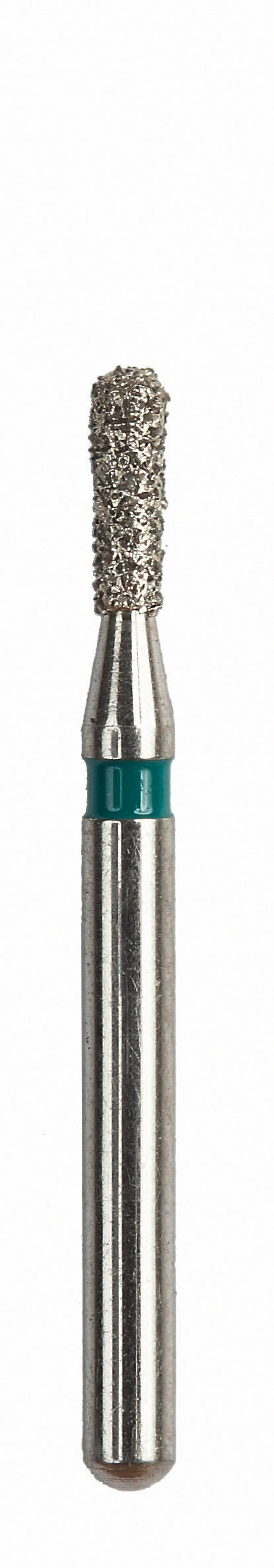A coarse-grit, pear-shaped cavity prep bur with a diamond-coated tip, designed for rapid material removal in dental procedures. The metallic shaft has a green ring for easy grit identification. Ideal for cavity preparation and restorative dentistry. The background is white, highlighting the bur's details and precise design.