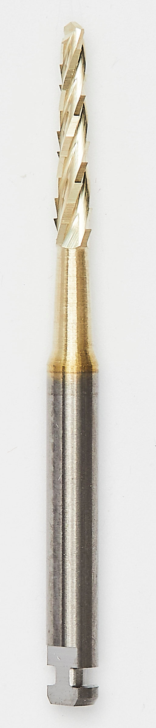 A rotary bone saw with a zirconium nitride-coated head, featuring sharp, angled blades for efficient and precise bone substance cutting. Optimized for wear resistance and easy cleaning.