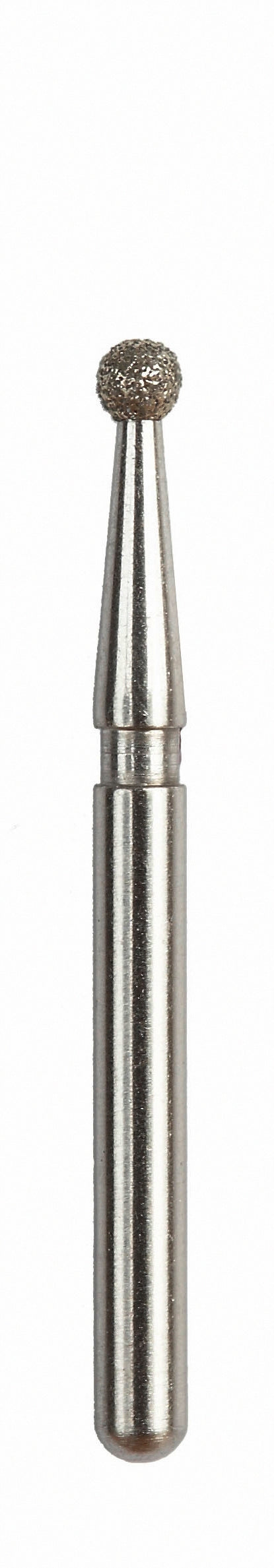 Close-up image of a Diamond-Coated Cavity Prep Bur with a Round shape, size 014, featuring medium grit for accurate cutting and shaping in dental procedures. Product Reference: 801014. Pack of 6.