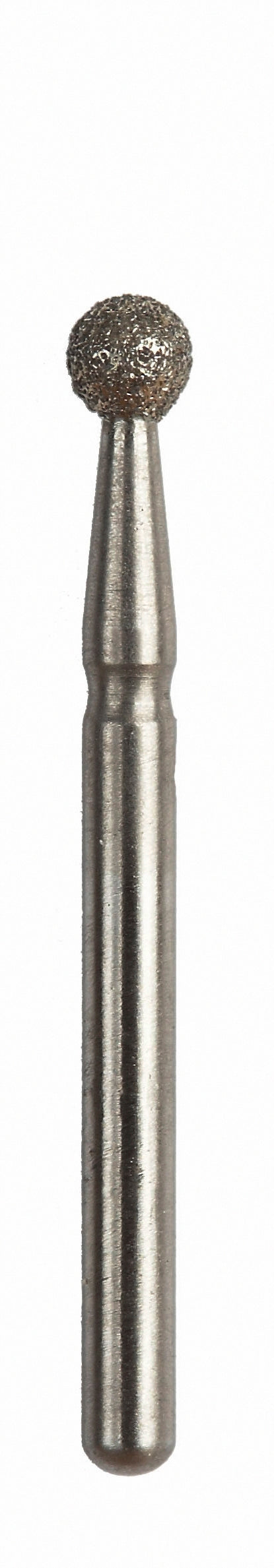 Close-up image of a Diamond-Coated Cavity Prep Bur with a Round shape, size 021, featuring medium grit for precise cutting and shaping in dental procedures. Product Reference: 801021. Pack of 6.