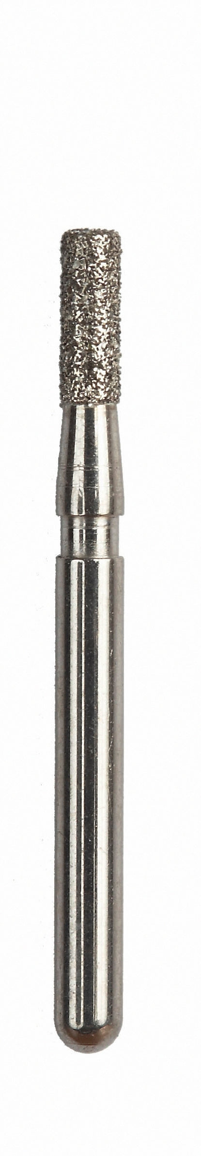 A diamond-coated 835014 Flat End Cylinder Cavity Prep Bur with a medium grit, used for precision dental cavity preparation.