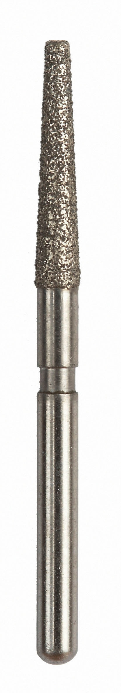 A bur with a tapered cylindrical design and a medium-grit diamond coating, suitable for crown preparation and detailed shaping.