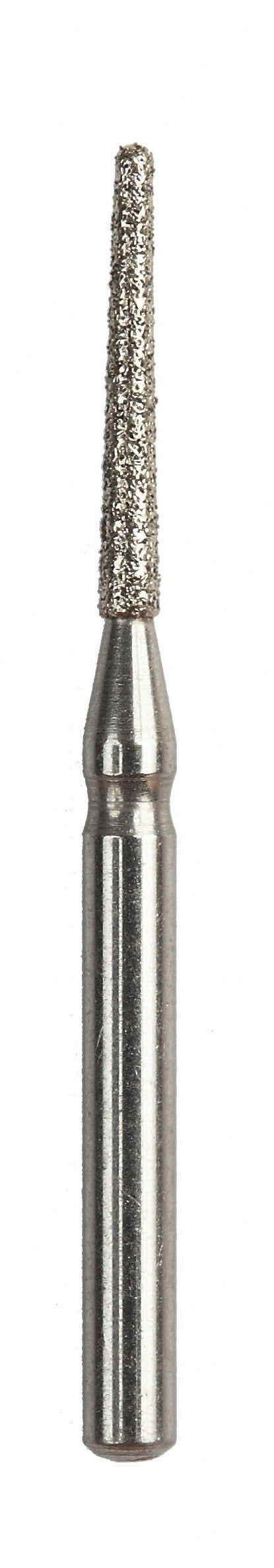 A round-end tapered diamond-coated bur for crown preparation, offering excellent adaptability and smooth contouring.