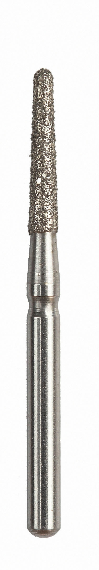 A round-end tapered diamond-coated bur for crown preparation, offering excellent adaptability and smooth contouring.