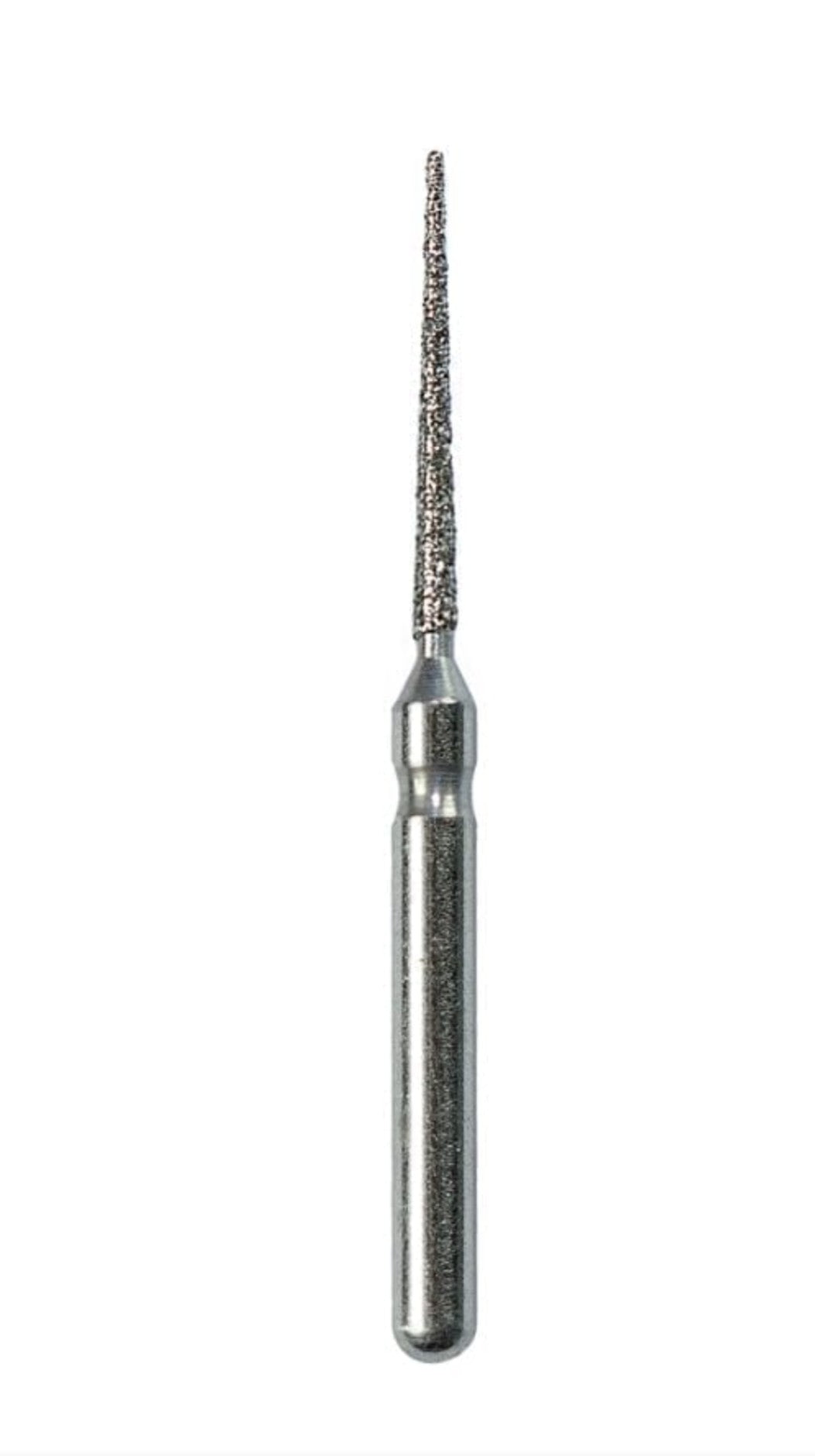 Crown prep bur with a needle shape and medium diamond grit, offering precision for narrow and detailed tooth preparation areas.