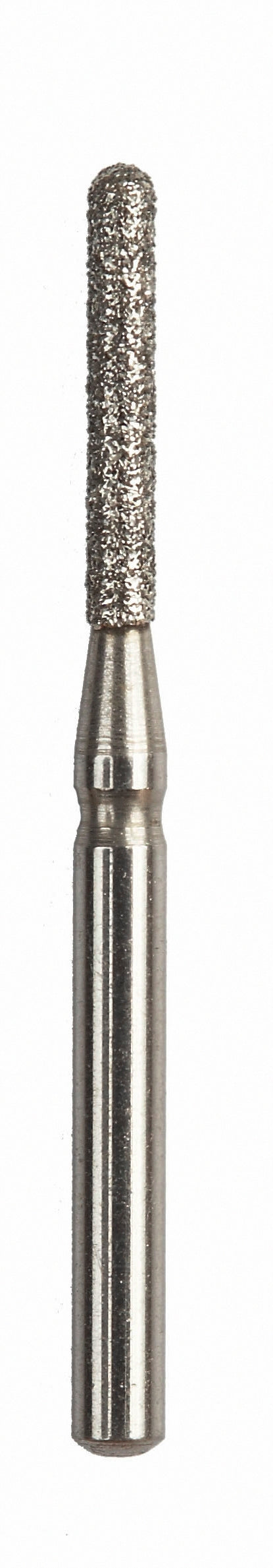 A straight cylinder-shaped dental bur with medium-grit diamond coating, primarily used for crown preparations and flat surface adjustments.