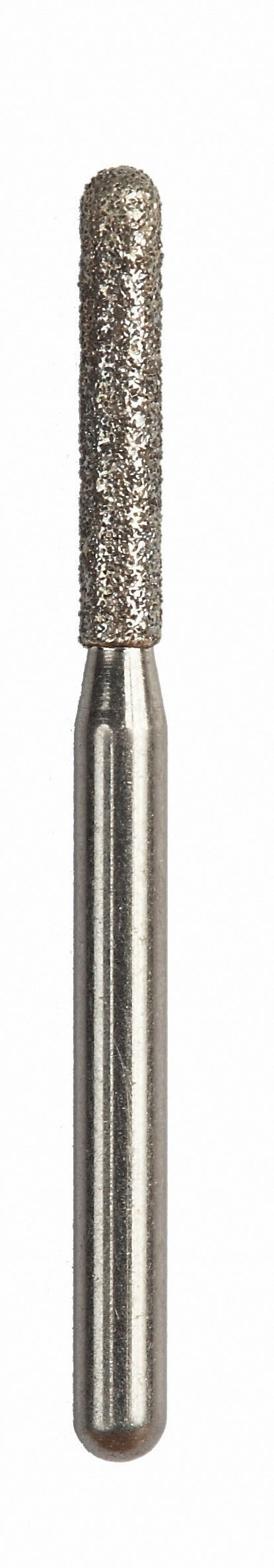Crown prep bur with a round end cylinder shape, medium diamond grit, designed for crown preparations requiring cylindrical precision and efficiency.