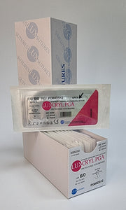 Luxcryl PGA EP 0.7 USP 6/0 Needle 3/8 Cir Rev. Cutting 12mm / 45cm Surgical Suture  Pack 12  (CODE: PG60DS12)